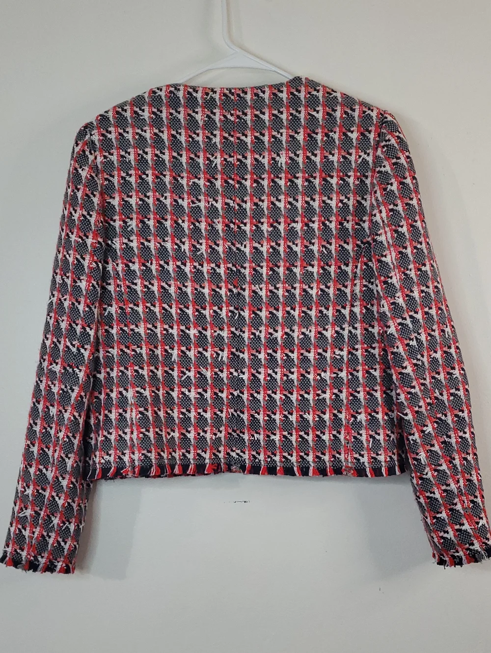 Women's L.K Bennett Danna Red & Navy Tweed Button-Front Blazer Jacket Size 6 - Picture 8 of 14